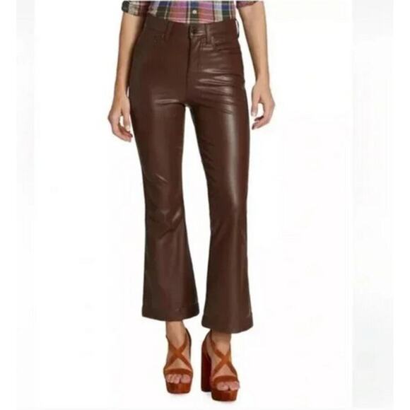 Veronica Beard Pants - Veronica Beard Carson Vegan Leather High Rise Ankle Flare Pant in Light Chicory